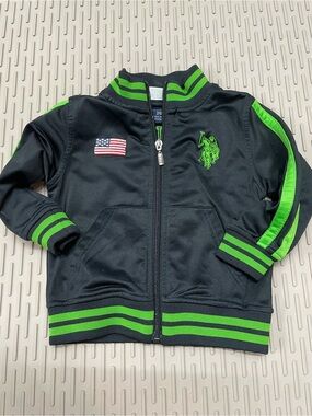 U.S. Polo Assn. Track Jacket Toddler 24M Black Green‎ Excellent Zip Up Logo
